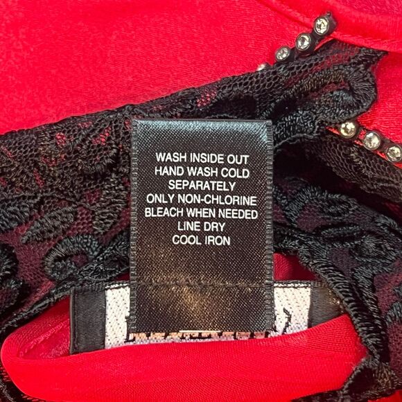 Fantasies Pajama Top Womens Large Red Mesh Black Lace Rhinestone Sleep Cami - Picture 11 of 12